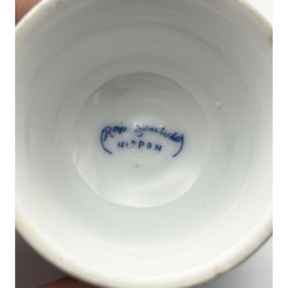 Vintage Royal Satsuma Nippon Blue White Egg Cups Japan Porcelain Set of 2 Used - Picture 6 of 6